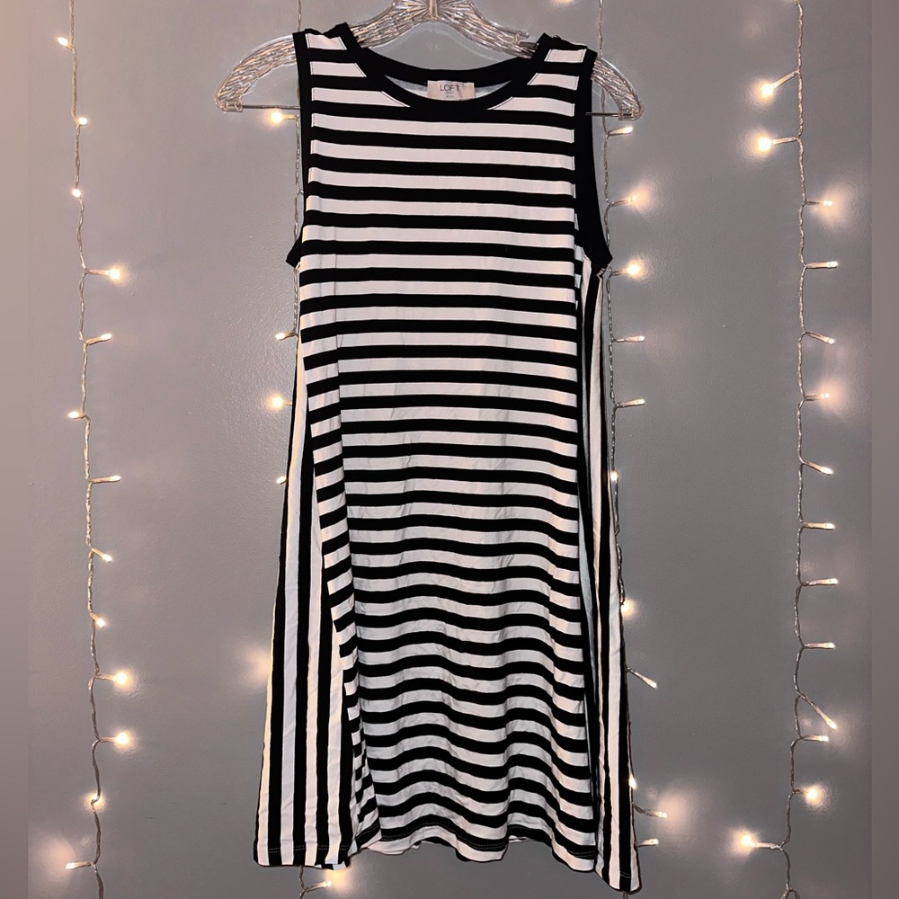 LOFT Outlet Black/White Striped Sleeveless Dress